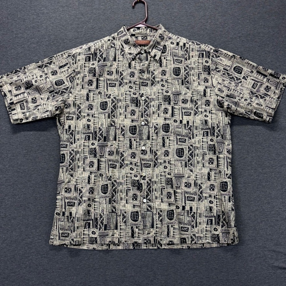 Tori Richard Shirt Mens L Black White Geometric‎ Hawaiian Aloha Cotton Lawn USA